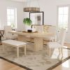 TOPMAX Contemporary 6-Piece 78inch Extendable Pedestal Dining Table Set with 18inch Removable Leaf and Dining Bench, 4 Upholstered Dining Chairs